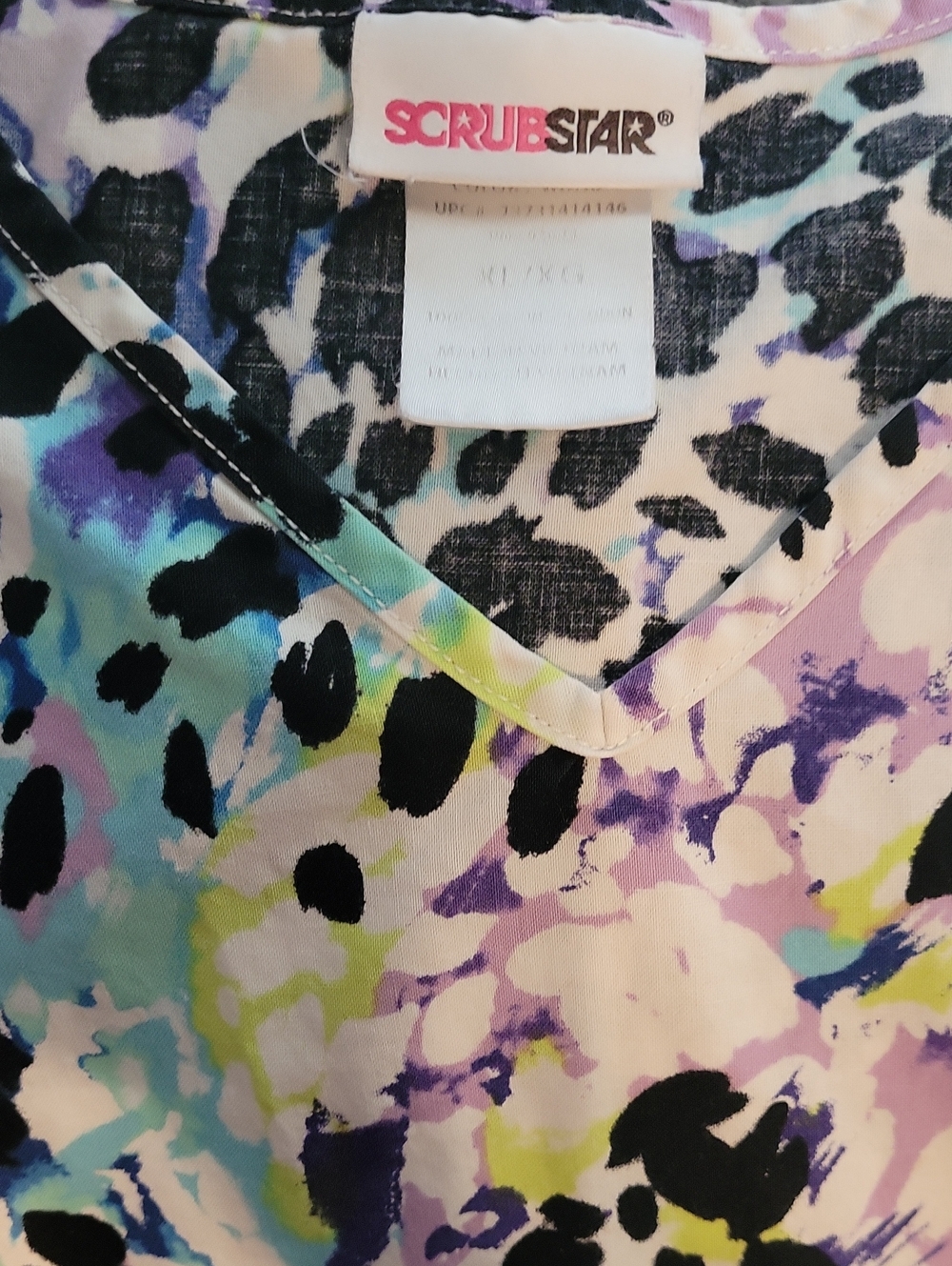 Scrubstar Pastel Watercolor Animal Print Scrub Top with Black Accents With Pants